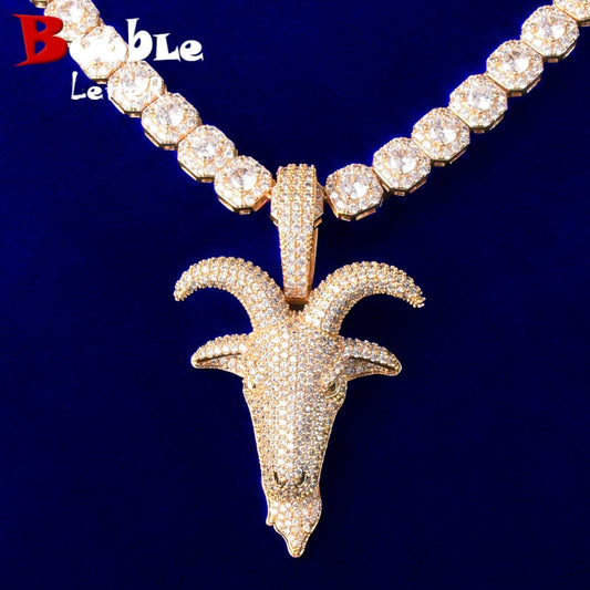 Colgante de cabeza de oveja de Color dorado para hombre, collar de circonita de Hip Hop, joyería de roca