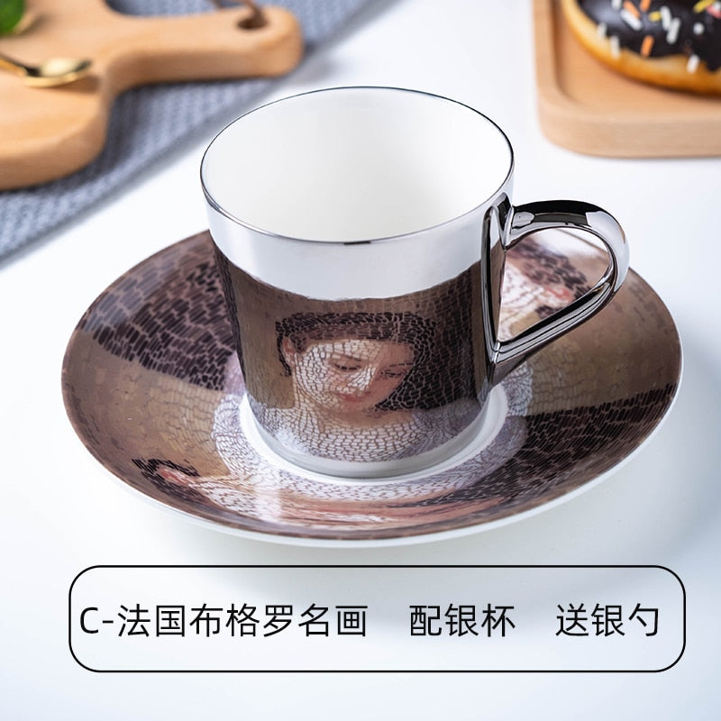 Ins Mirror Reflection Cup Coffee mug Picasso Ceramic Coffee Cup and Saucer Set lion Funny Mugs for Friend Birthday Best Gift