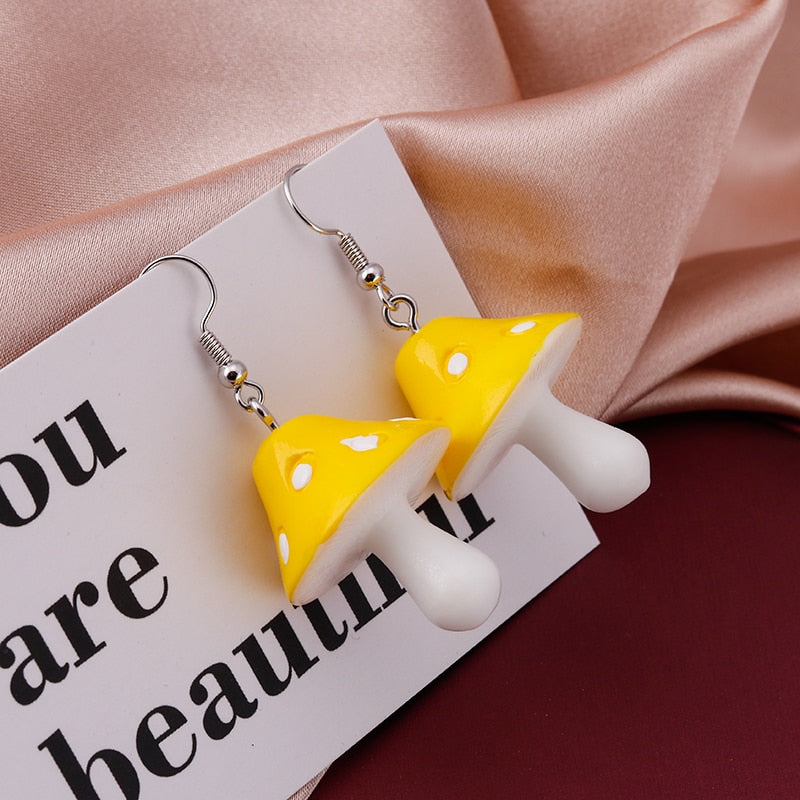 Cute Plant Mushroom Earrings for Women, Cartoon Enamel 8 Color Dangles Earrings Girl Children Ear Hook DIY Party Jewelry Gifts
