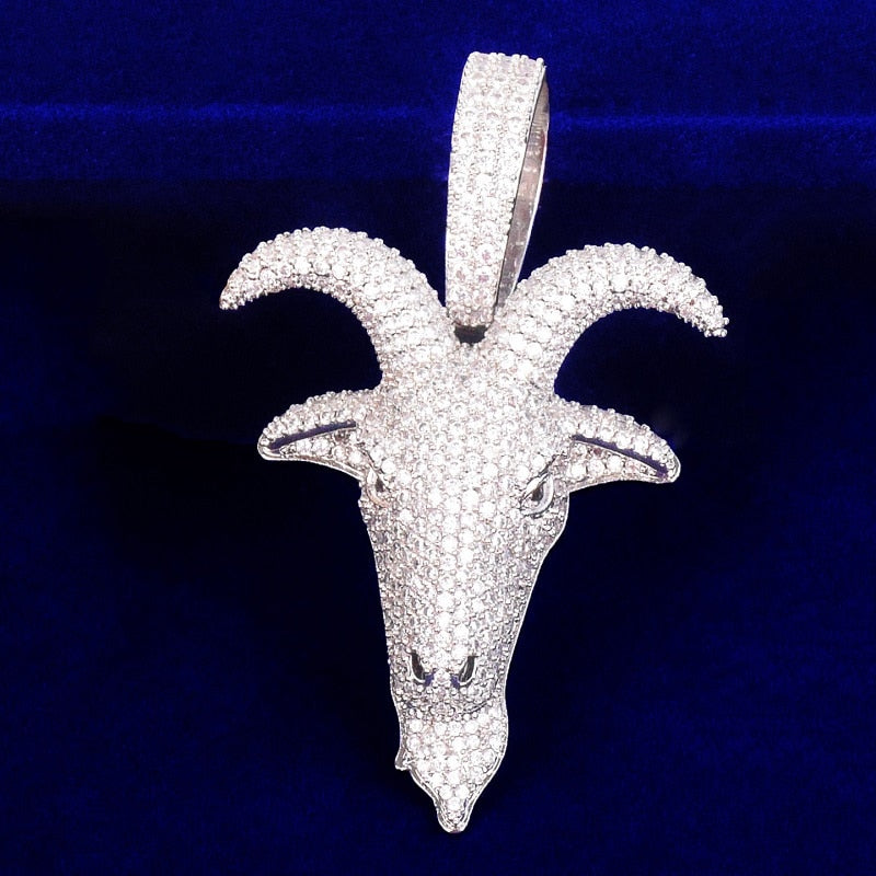 Gold Color Sheep Head Pendant Men Zircon Hip Hop Necklace Rock Jewelry