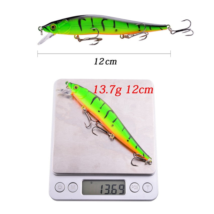 Señuelo de pesca Minnow, 11,5 cm, 13,9g, cebo duro Artificial flotante, señuelos wobbler de lubina, anzuelos triples para Lucio, aparejos