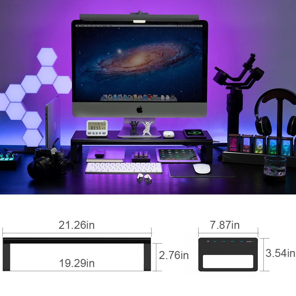 Soporte elevador de Monitor de aluminio con carga inalámbrica USB3.0, soporte para transferencia de datos y carga, escritorio de almacenamiento para teclado y ratón