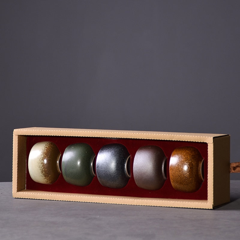 Juego de tazas de té de cerámica LUWU de 5 tazas, juegos de tazas de kung fu chino, vajilla de 80ml