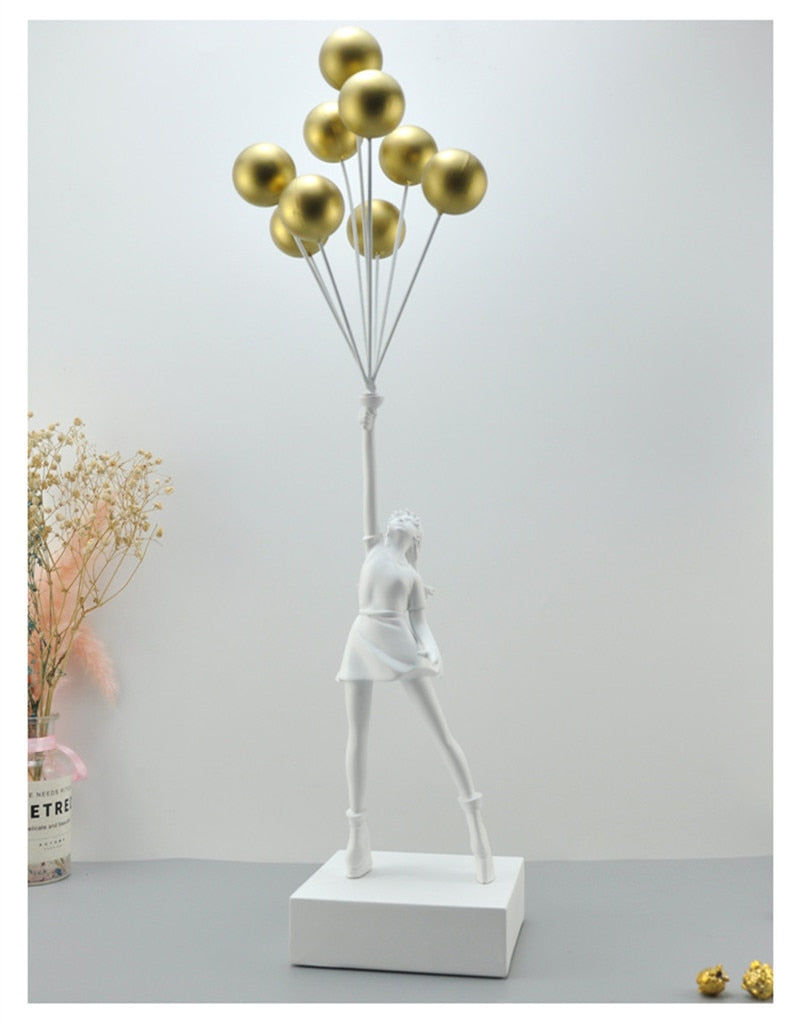 Nuevas estatuas lujosas de globos para niñas, globos voladores Banksy, escultura artística para niñas, artesanía de resina, decoración del hogar, regalo de Navidad de 57cm