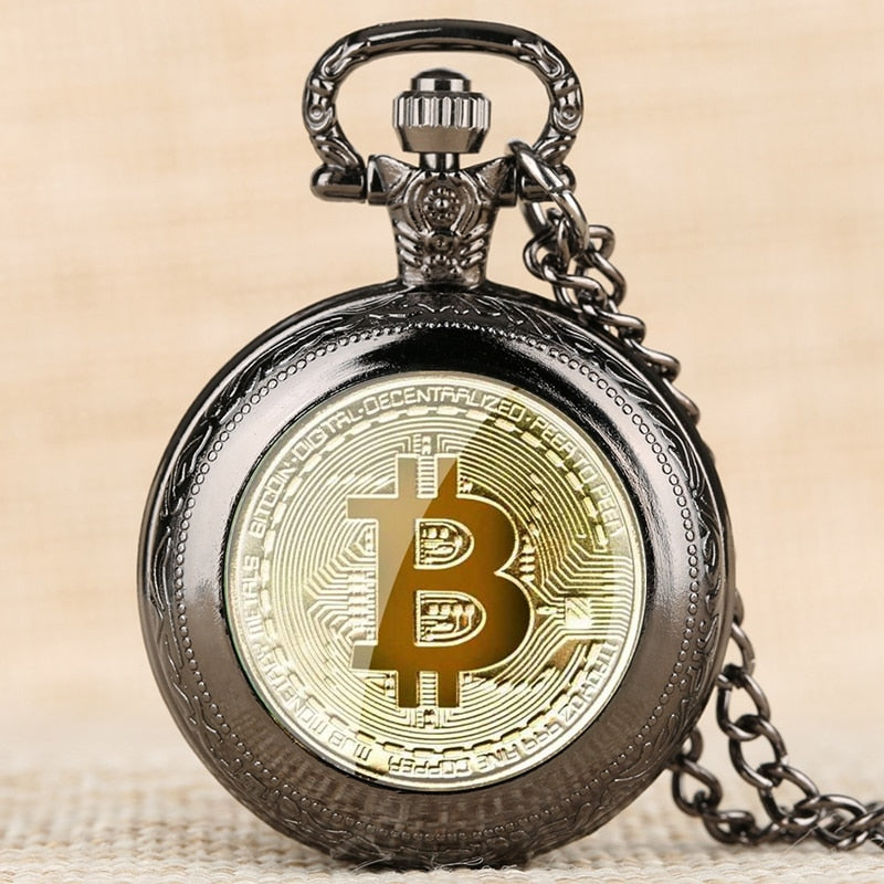 Reloj de bolsillo de cuarzo BTC, réplica de rublo de monedas físicas de Bitcoin chapadas Retro, Metal físico, colecciones de monedas de bits de imitación antiguas