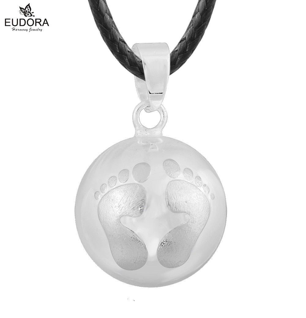 Eudora Baby hands footprint Chime Ball Pendant Necklace Pregnant Ball Angel Caller Pendant For Women MOM Best Gift