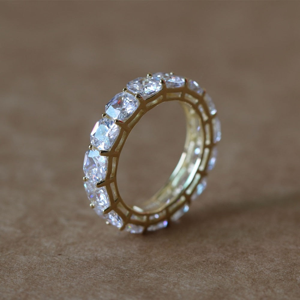 Anillo de mujer de circonio 5A de toda la fila, hecho de plata maciza 925, corte de cojín cuadrado, 5 mm, tamaño 5, 6, 7, 8, 9, 10, anillo para hombre, bisutería para mujer
