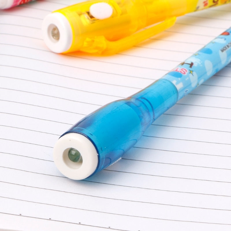 Bolígrafo de tinta Invisible con marcador mágico ligero, bolígrafo para niños para mensaje secreto, suministros de papelería escolar creativos, 4 Uds.