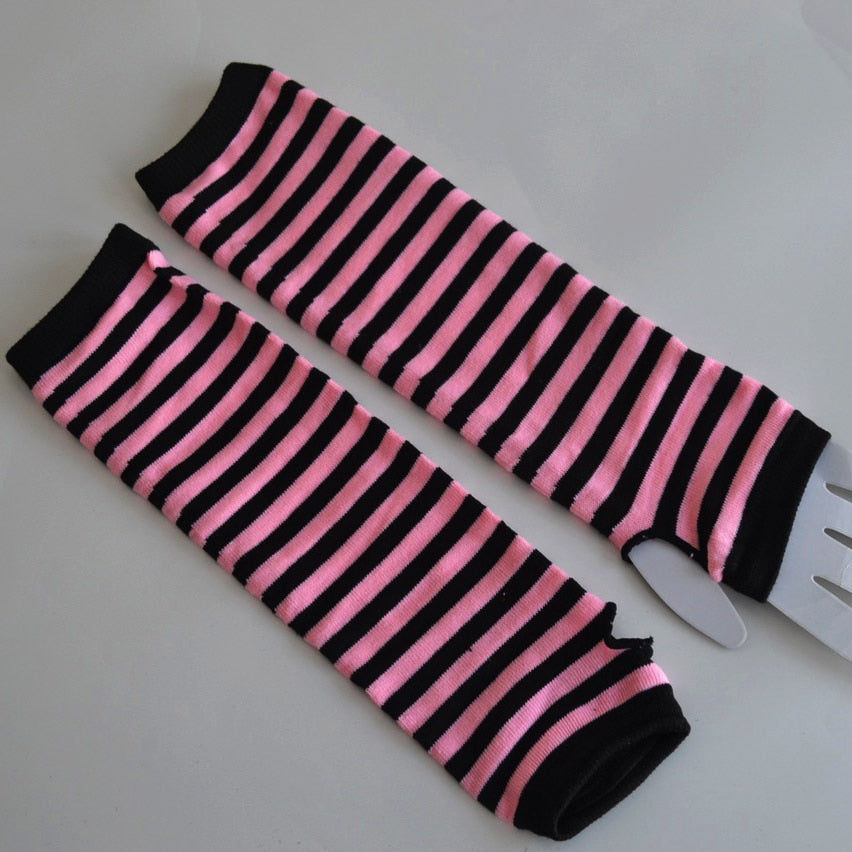Naiveroo moda mujer señora rayas codo guantes más cálidos tejidos guantes largos sin dedos codo mitones accesorios de Navidad regalo