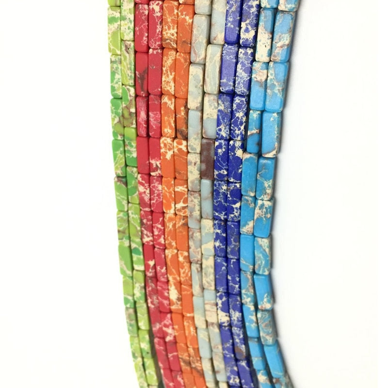 Cuentas cuadradas de piedra imperial multicolor de 4x13mm, piedra de sedimento marino Natural se utiliza para la producción de pulseras de joyería DIY