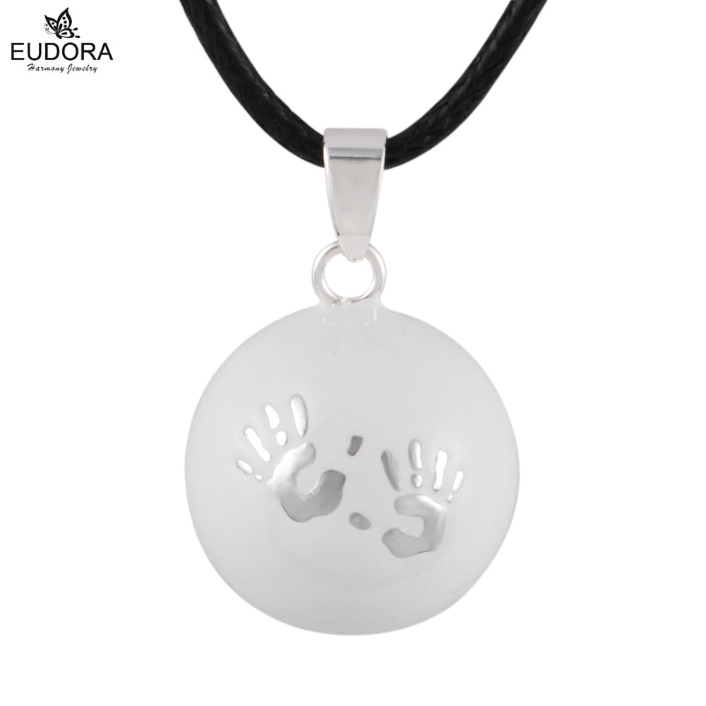 Eudora Baby hands footprint Chime Ball Pendant Necklace Pregnant Ball Angel Caller Pendant For Women MOM Best Gift