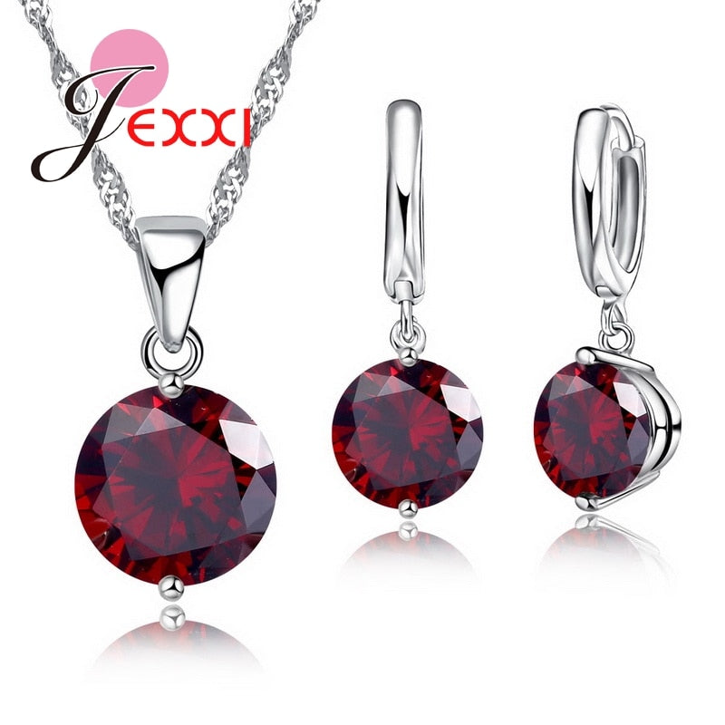 Pendientes de cristal austriaco, collar, juegos de joyas para mujer, Plata de Ley 925 para niña, decoración para fiesta de boda y cumpleaños