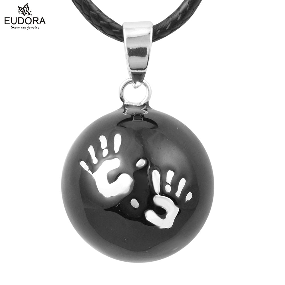 Eudora Baby hands footprint Chime Ball Pendant Necklace Pregnant Ball Angel Caller Pendant For Women MOM Best Gift