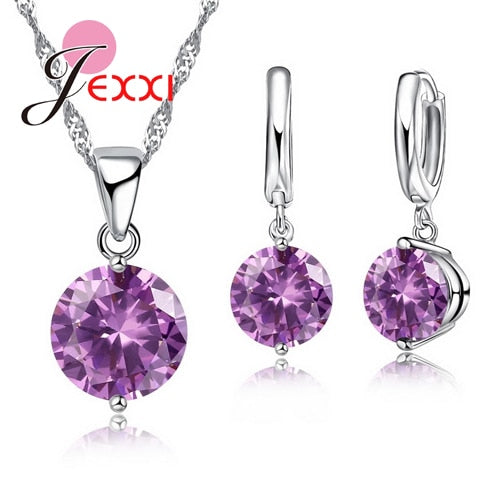 Pendientes de cristal austriaco, collar, juegos de joyas para mujer, Plata de Ley 925 para niña, decoración para fiesta de boda y cumpleaños