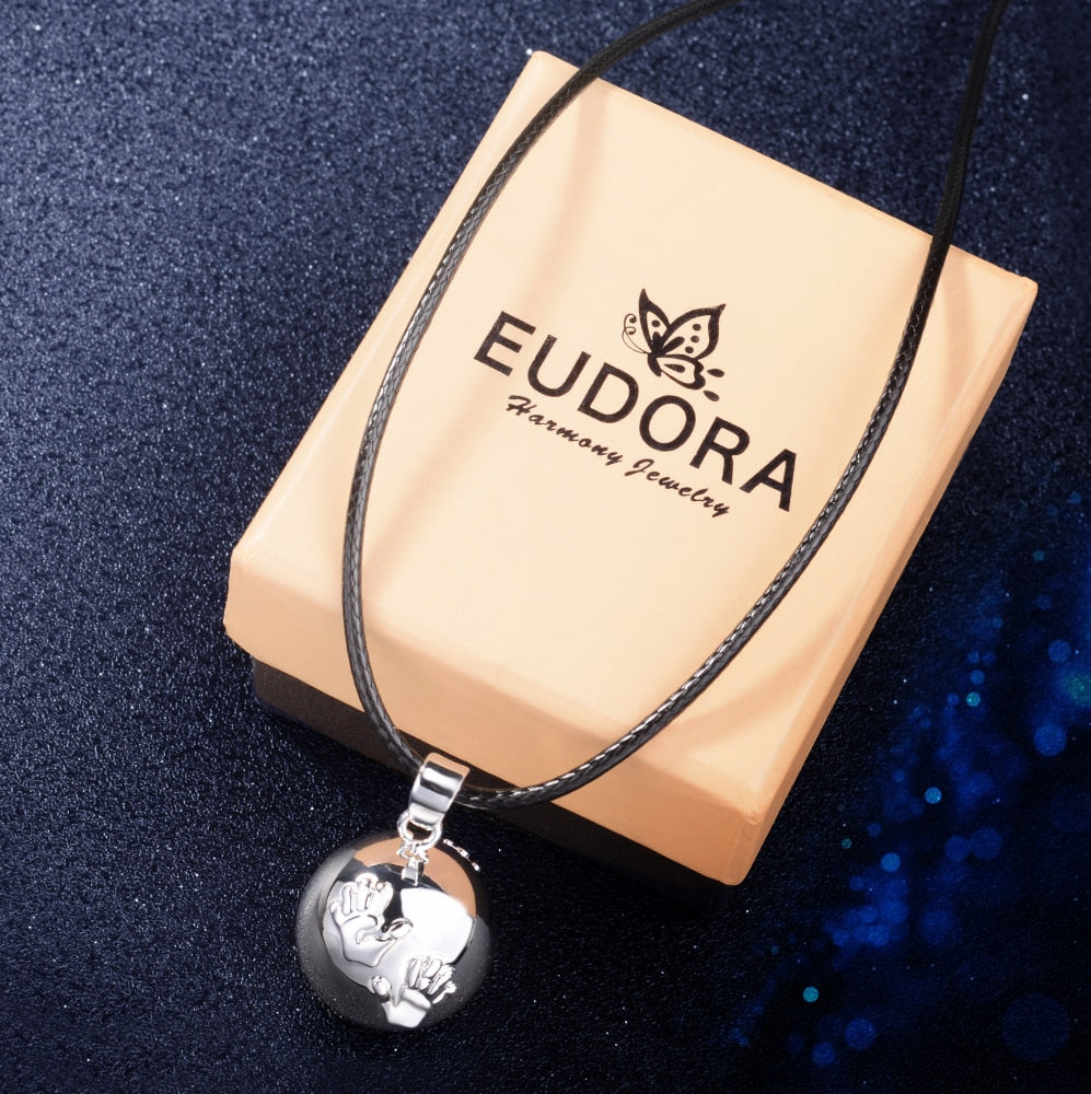 Eudora Baby hands footprint Chime Ball Pendant Necklace Pregnant Ball Angel Caller Pendant For Women MOM Best Gift