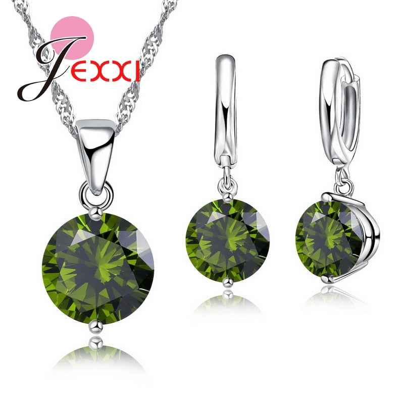 Pendientes de cristal austriaco, collar, juegos de joyas para mujer, Plata de Ley 925 para niña, decoración para fiesta de boda y cumpleaños