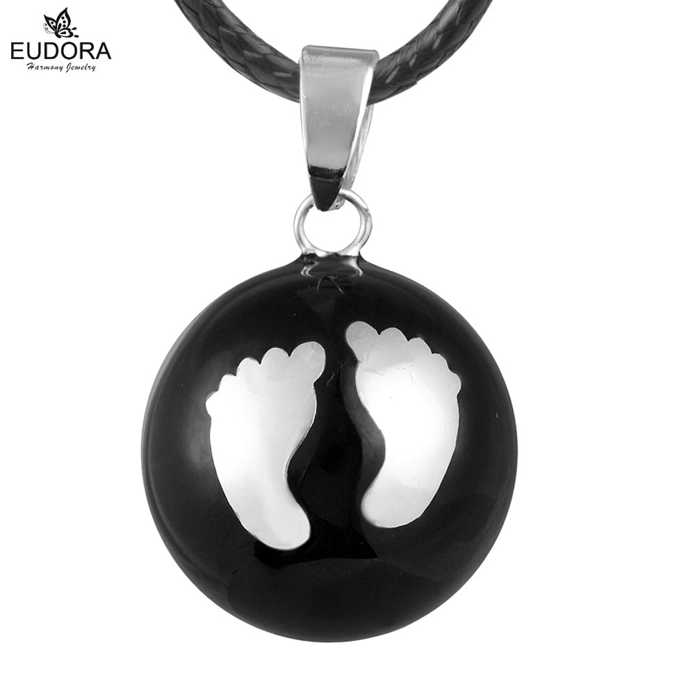 Eudora Baby hands footprint Chime Ball Pendant Necklace Pregnant Ball Angel Caller Pendant For Women MOM Best Gift