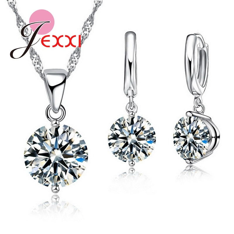 Pendientes de cristal austriaco, collar, juegos de joyas para mujer, Plata de Ley 925 para niña, decoración para fiesta de boda y cumpleaños