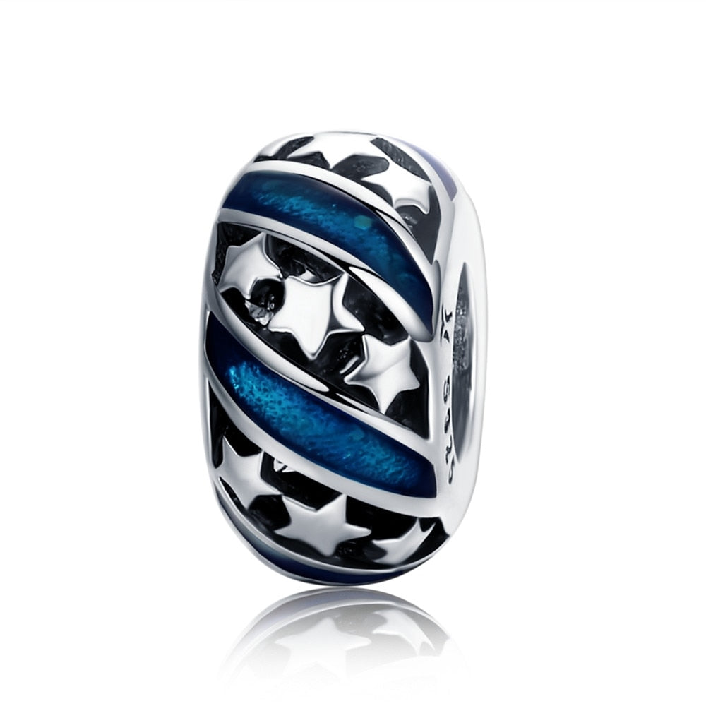 BISAER, espaciador de Plata de Ley 925, corazón de cereza, ojo azul, cuentas con tapón de flor, abalorio compatible con pulsera, accesorios DIY, joyería
