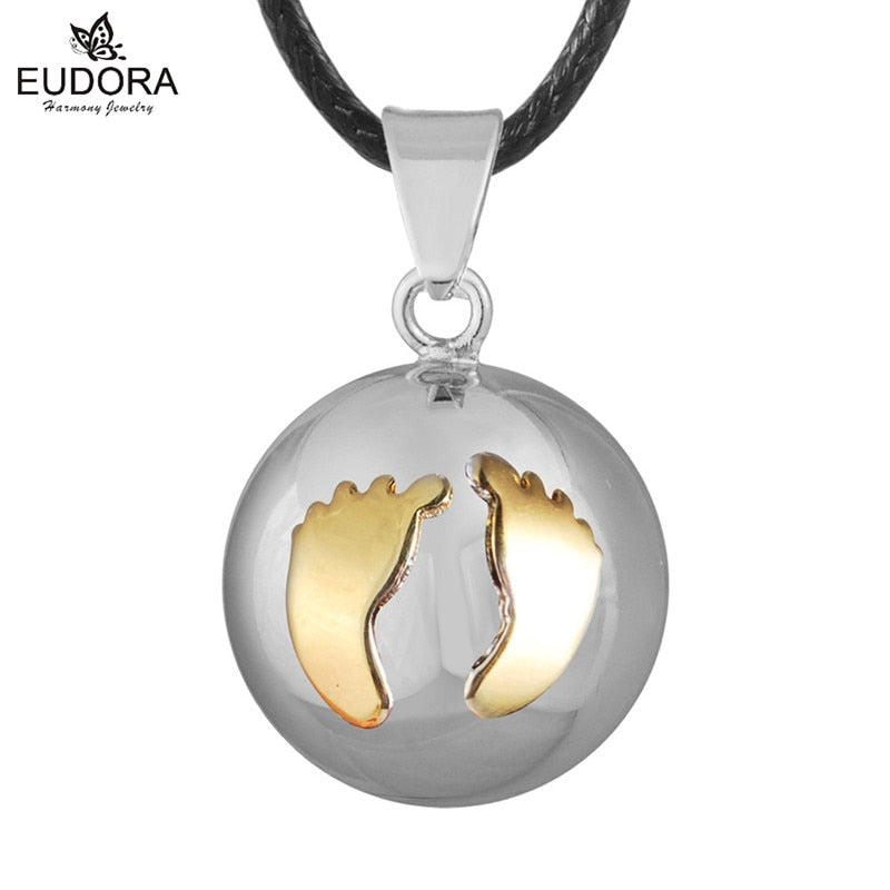 Eudora Baby hands footprint Chime Ball Pendant Necklace Pregnant Ball Angel Caller Pendant For Women MOM Best Gift
