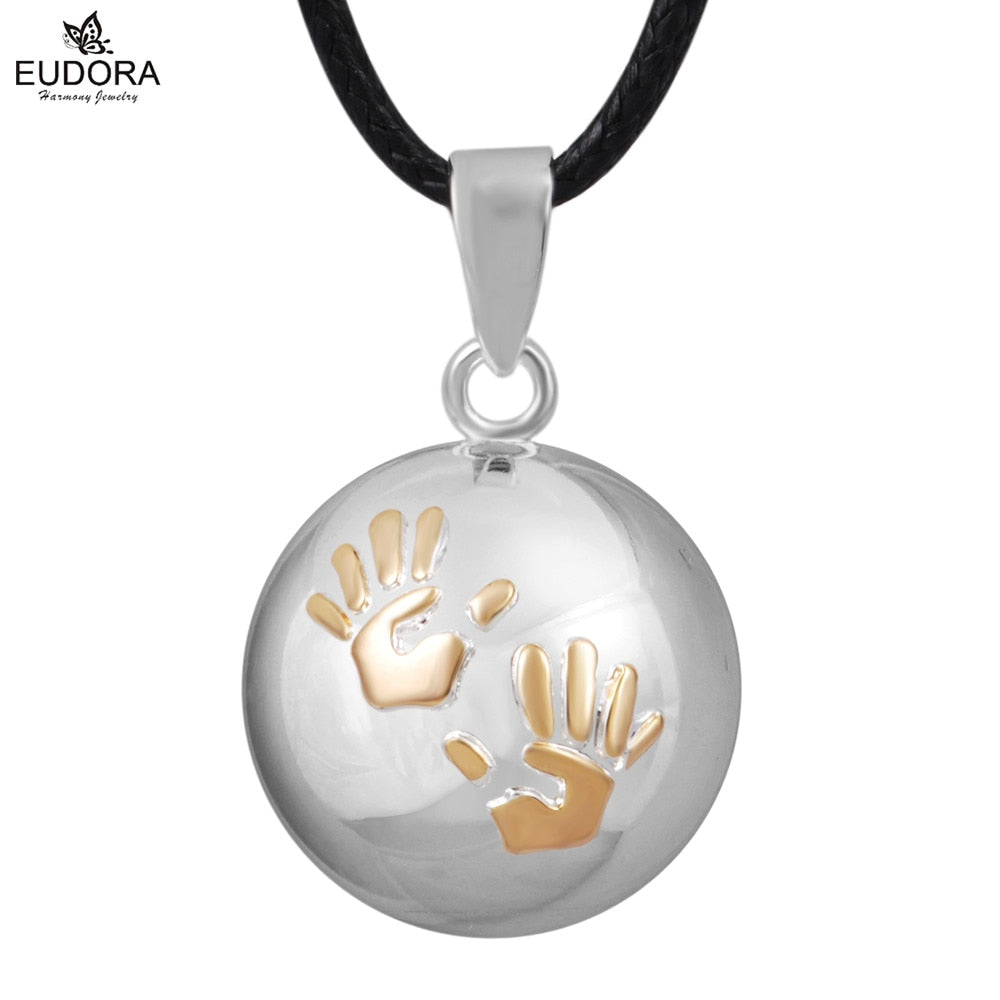 Eudora Baby hands footprint Chime Ball Pendant Necklace Pregnant Ball Angel Caller Pendant For Women MOM Best Gift