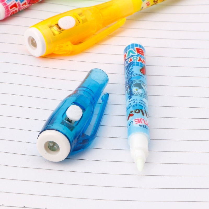 Bolígrafo de tinta Invisible con marcador mágico ligero, bolígrafo para niños para mensaje secreto, suministros de papelería escolar creativos, 4 Uds.