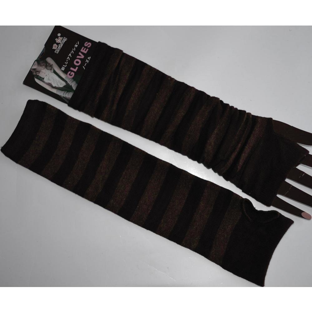 Naiveroo moda mujer señora rayas codo guantes más cálidos tejidos guantes largos sin dedos codo mitones accesorios de Navidad regalo