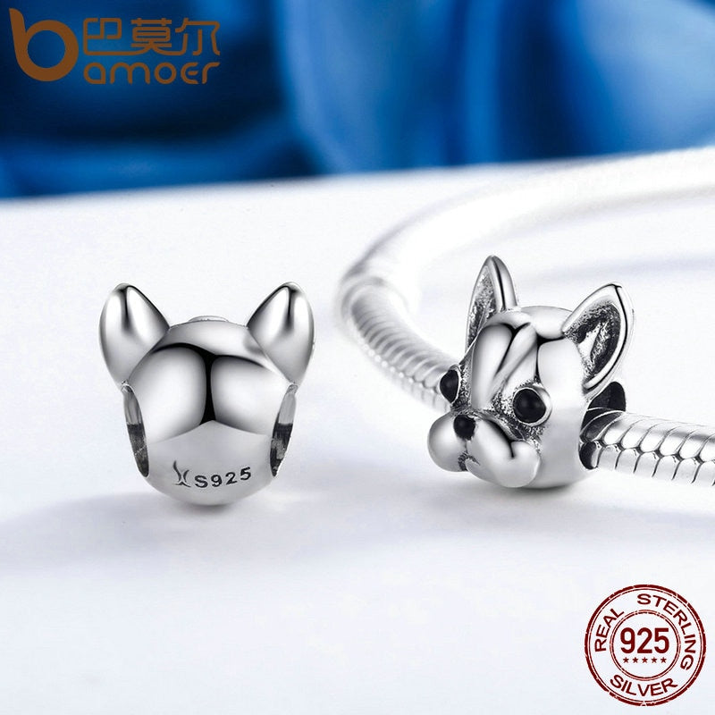 BAMOER-cuenta de Plata de Ley 925 con cuentas de Bulldog Francés, cuentas de animales para perros, pulseras con dijes para mujeres, joyería DIY SCC315