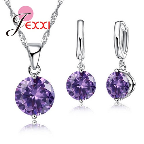 Pendientes de cristal austriaco, collar, juegos de joyas para mujer, Plata de Ley 925 para niña, decoración para fiesta de boda y cumpleaños