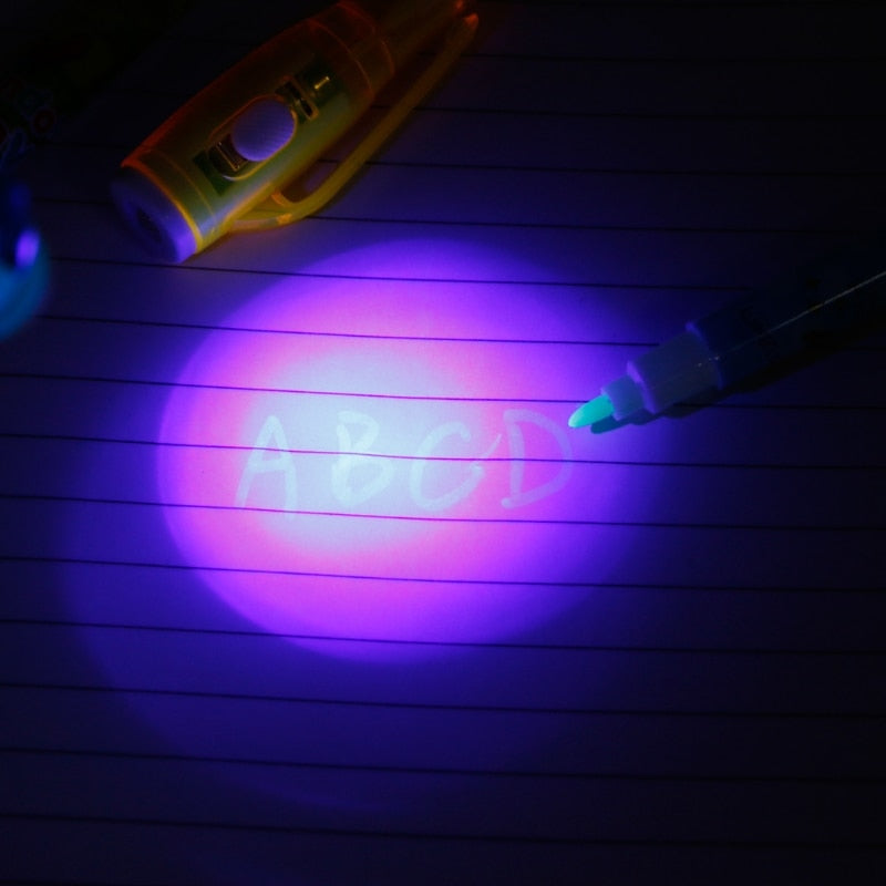 Bolígrafo de tinta Invisible con marcador mágico ligero, bolígrafo para niños para mensaje secreto, suministros de papelería escolar creativos, 4 Uds.