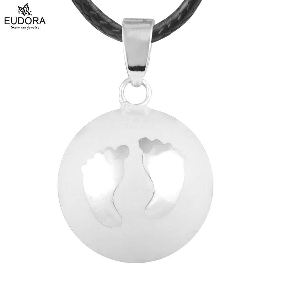 Eudora Baby hands footprint Chime Ball Pendant Necklace Pregnant Ball Angel Caller Pendant For Women MOM Best Gift