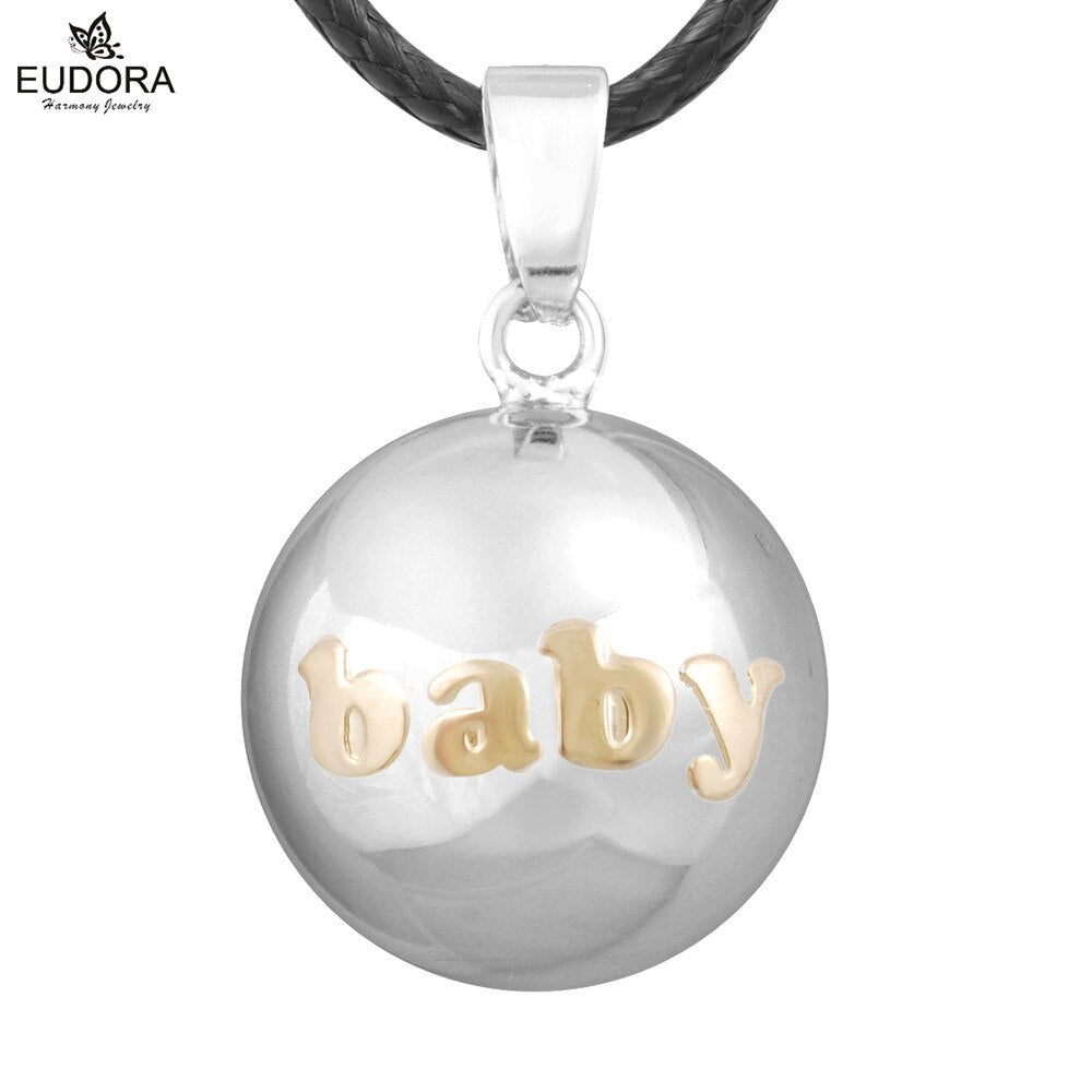 Eudora Baby hands footprint Chime Ball Pendant Necklace Pregnant Ball Angel Caller Pendant For Women MOM Best Gift