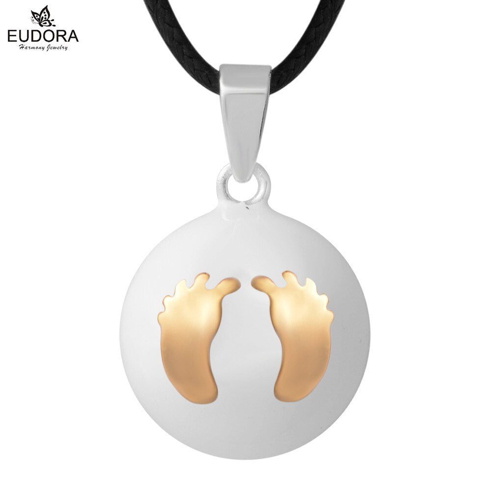 Eudora Baby hands footprint Chime Ball Pendant Necklace Pregnant Ball Angel Caller Pendant For Women MOM Best Gift