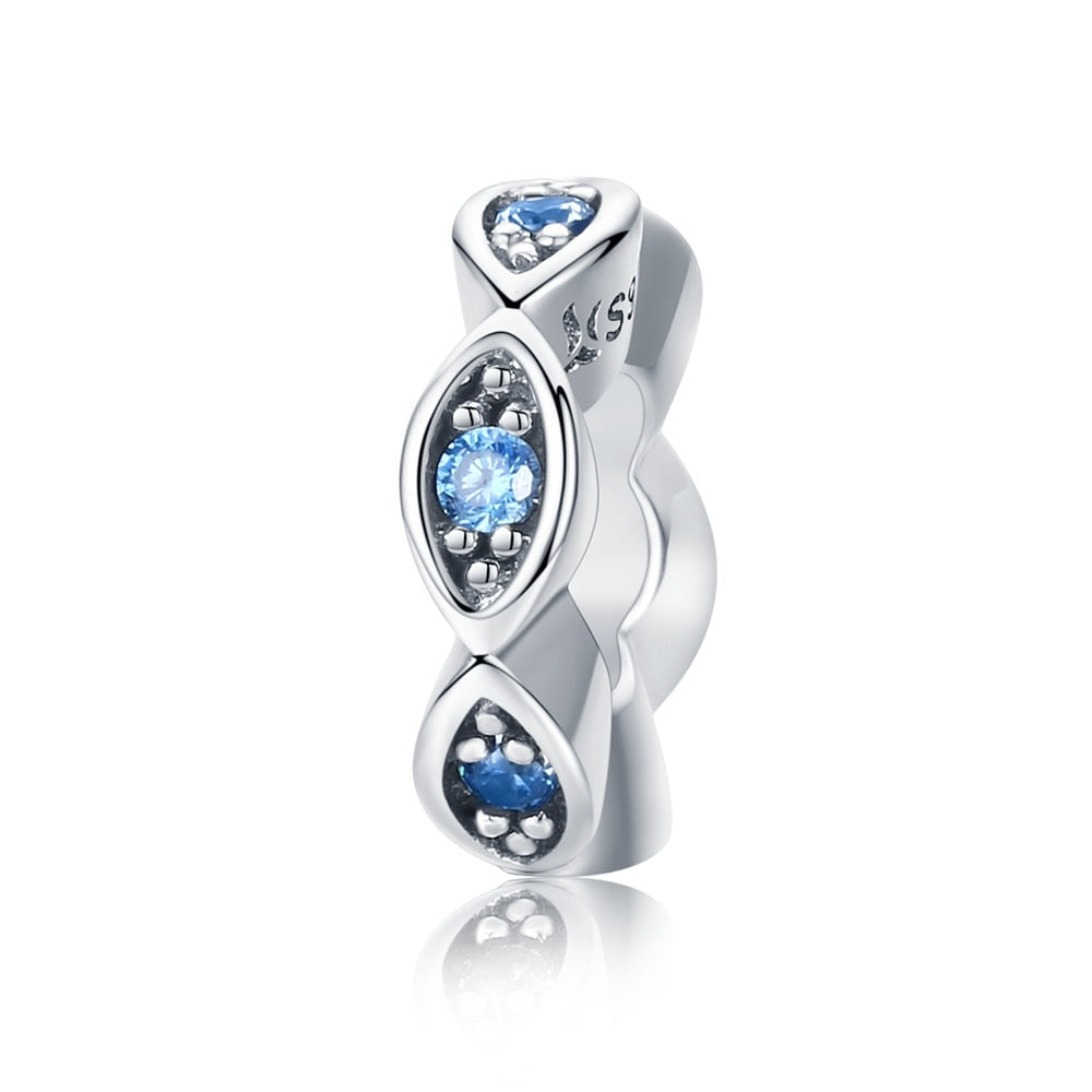 BISAER, espaciador de Plata de Ley 925, corazón de cereza, ojo azul, cuentas con tapón de flor, abalorio compatible con pulsera, accesorios DIY, joyería