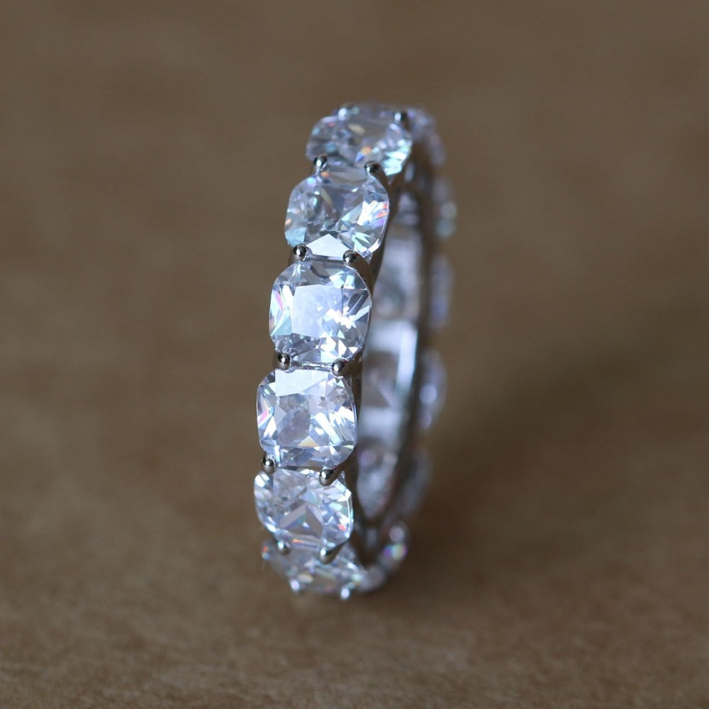 Anillo de mujer de circonio 5A de toda la fila, hecho de plata maciza 925, corte de cojín cuadrado, 5 mm, tamaño 5, 6, 7, 8, 9, 10, anillo para hombre, bisutería para mujer