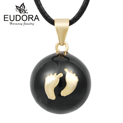 Eudora Baby hands footprint Chime Ball Pendant Necklace Pregnant Ball Angel Caller Pendant For Women MOM Best Gift