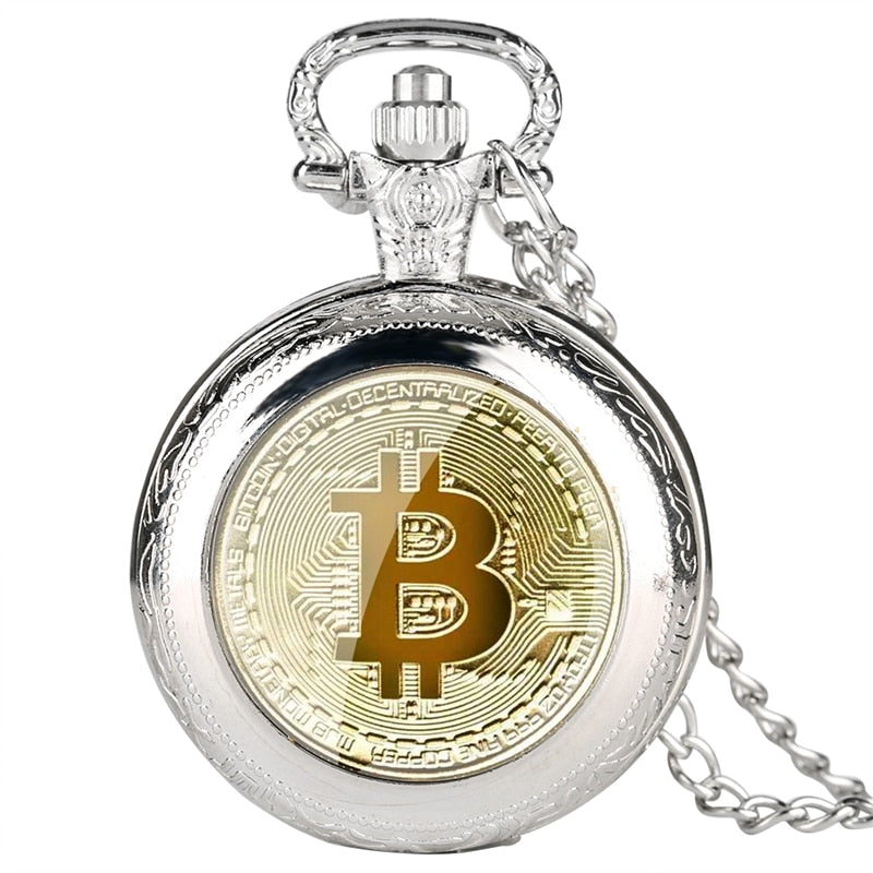 Reloj de bolsillo de cuarzo BTC, réplica de rublo de monedas físicas de Bitcoin chapadas Retro, Metal físico, colecciones de monedas de bits de imitación antiguas