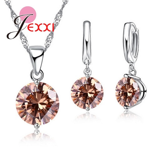 Pendientes de cristal austriaco, collar, juegos de joyas para mujer, Plata de Ley 925 para niña, decoración para fiesta de boda y cumpleaños