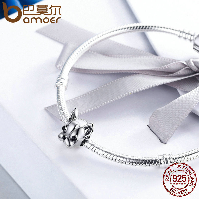 BAMOER-cuenta de Plata de Ley 925 con cuentas de Bulldog Francés, cuentas de animales para perros, pulseras con dijes para mujeres, joyería DIY SCC315