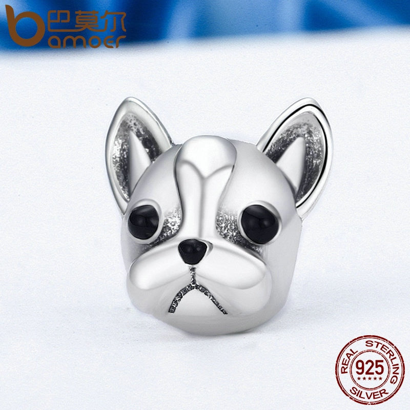 BAMOER-cuenta de Plata de Ley 925 con cuentas de Bulldog Francés, cuentas de animales para perros, pulseras con dijes para mujeres, joyería DIY SCC315