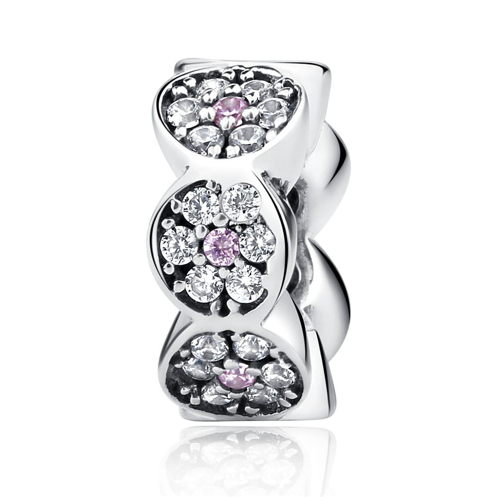 BISAER, espaciador de Plata de Ley 925, corazón de cereza, ojo azul, cuentas con tapón de flor, abalorio compatible con pulsera, accesorios DIY, joyería