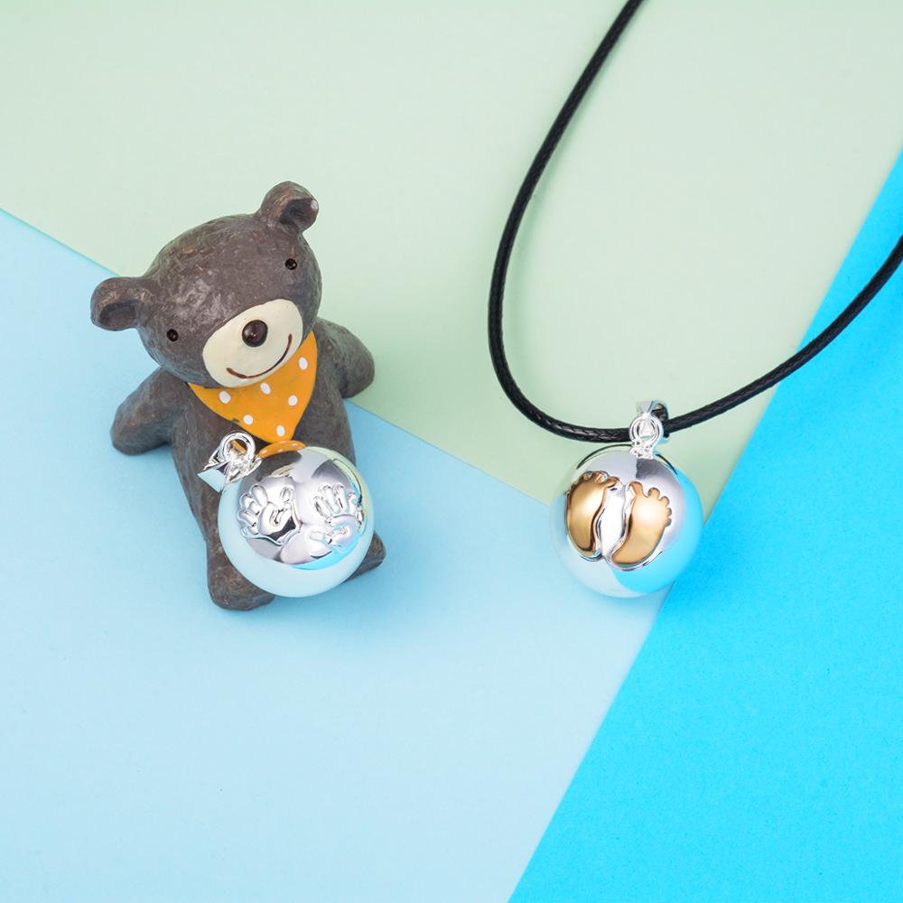 Eudora Baby hands footprint Chime Ball Pendant Necklace Pregnant Ball Angel Caller Pendant For Women MOM Best Gift