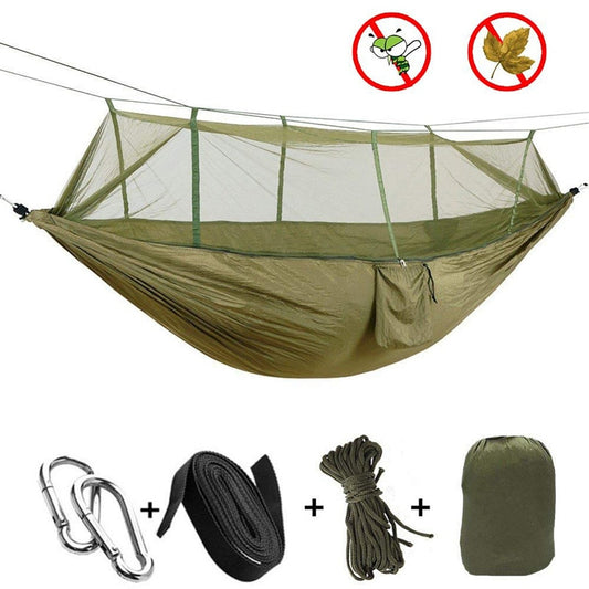 Hamaca para acampar/jardín con mosquitera, muebles de exterior para 1-2 personas, cama colgante portátil, columpio para dormir de tela de paracaídas resistente