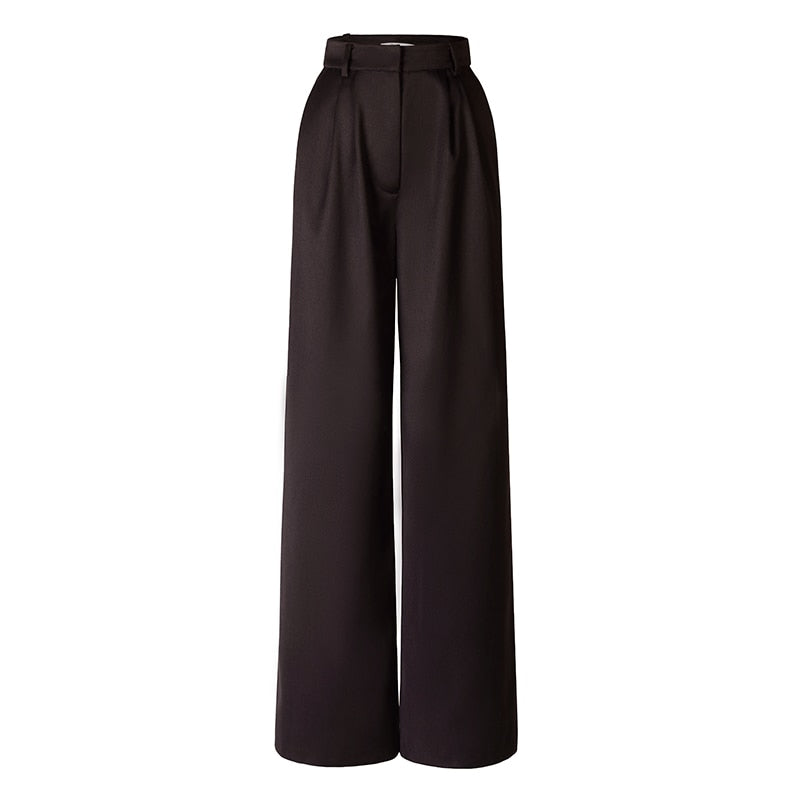 AEL Vintage otoño mujer pantalón traje marrón oscuro chaqueta suelta pantalones de pierna ancha conjuntos de oficina (los pantalones y la chaqueta se venden por separado)