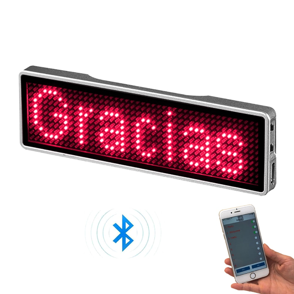 Insignia LED Digital Bluetooth recargable, Insignia DIY, tablero de mensajes desplazable programable, Mini pantalla LED, etiqueta de nombre LED