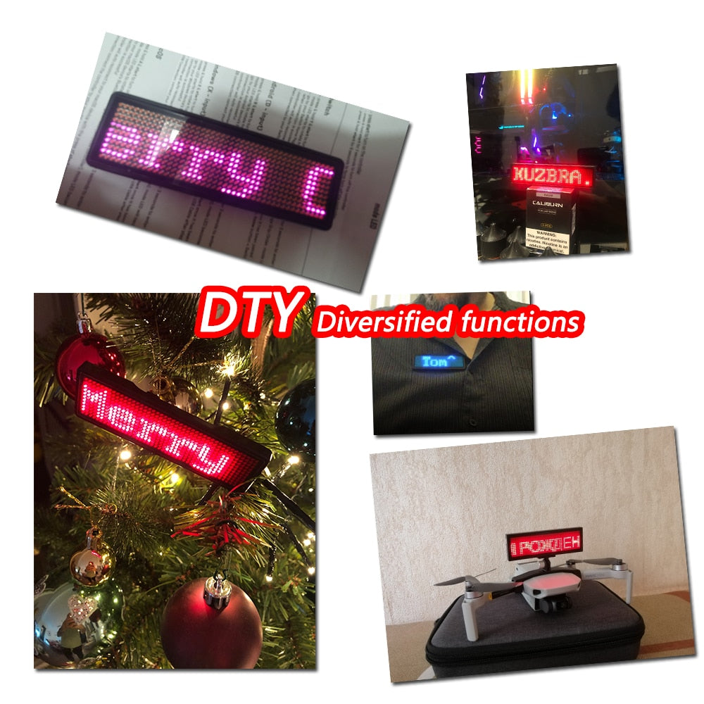 Insignia LED Digital Bluetooth recargable, Insignia DIY, tablero de mensajes desplazable programable, Mini pantalla LED, etiqueta de nombre LED