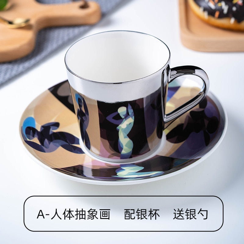 Ins Mirror Reflection Cup Coffee mug Picasso Ceramic Coffee Cup and Saucer Set lion Funny Mugs for Friend Birthday Best Gift