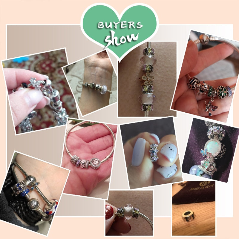 BISAER, espaciador de Plata de Ley 925, corazón de cereza, ojo azul, cuentas con tapón de flor, abalorio compatible con pulsera, accesorios DIY, joyería