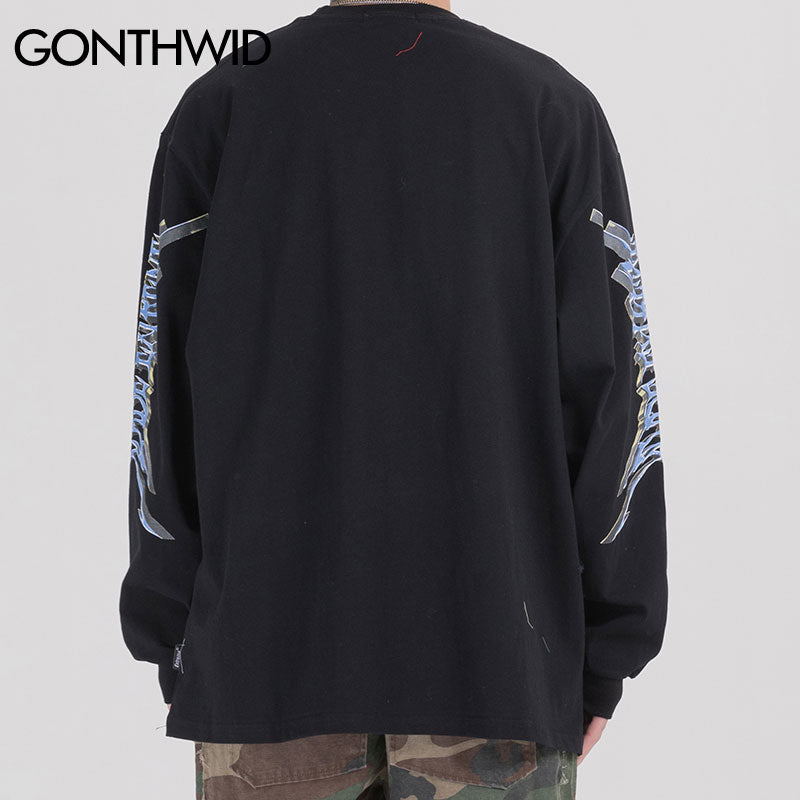 GONTHWID, camisetas creativas de manga larga con estampado de Ángel en 3D, ropa de calle Hip Hop Hipster, camisetas holgadas informales, camisetas de moda para hombres