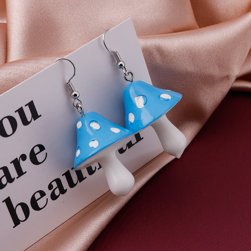Cute Plant Mushroom Earrings for Women, Cartoon Enamel 8 Color Dangles Earrings Girl Children Ear Hook DIY Party Jewelry Gifts